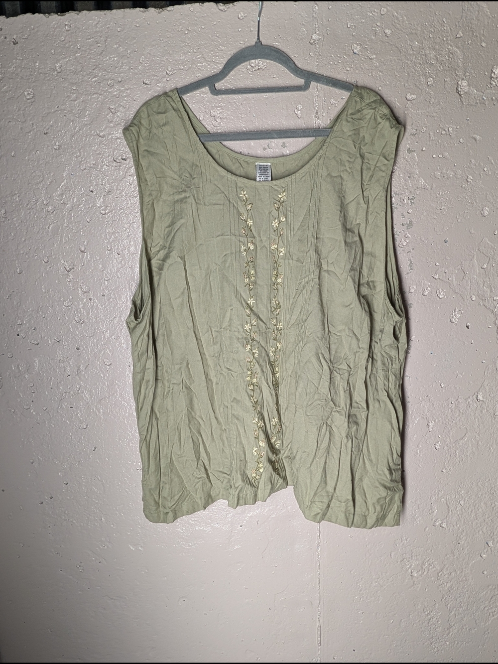 Romantic Cottagecore Sage Green Floral Embroidered Tank